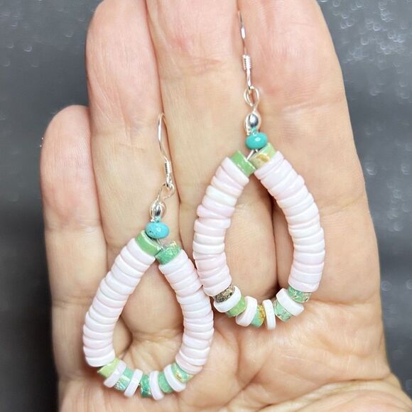 Mermaid Vibes Genuine Gemstone Beaded Teardrop Earrings β Silver & Handmade - Picture 4 of 7